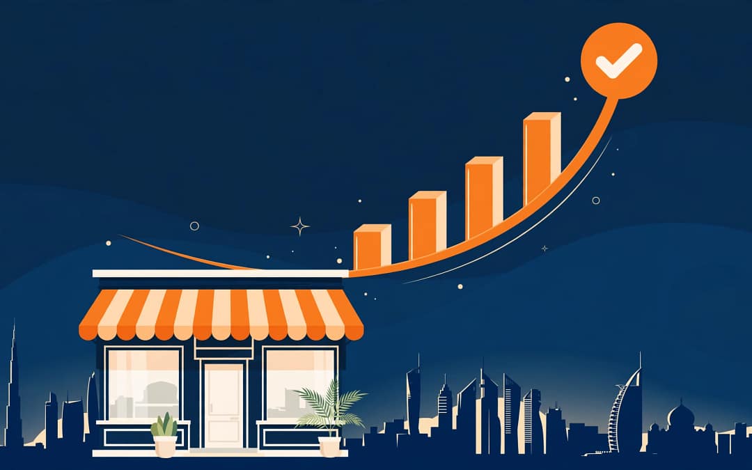 UAE Small Business Relief illustration — small shop with growth bars