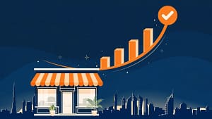 UAE Small Business Relief illustration — small shop with growth bars
