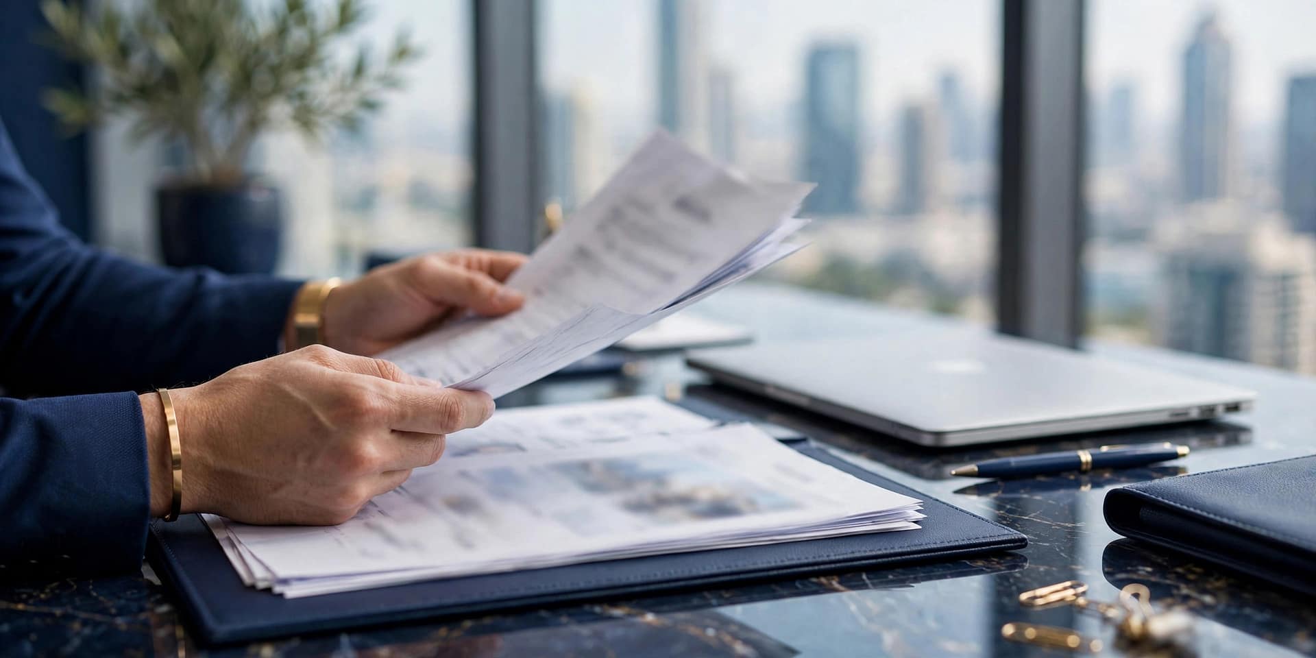 Business setup documents desk — AI-generated visual